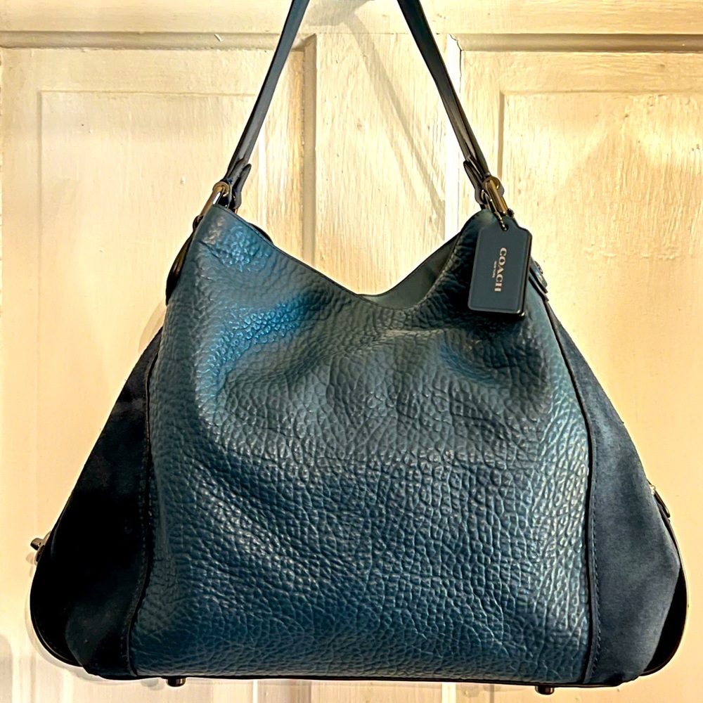 Coach “hobo” style bag dark blue leather/suede